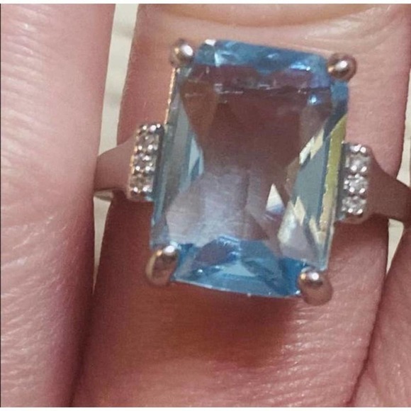 NIB Sz 6 s925 Silver Blue Aquamarine  Cocktail Statement Ring - Picture 2 of 6